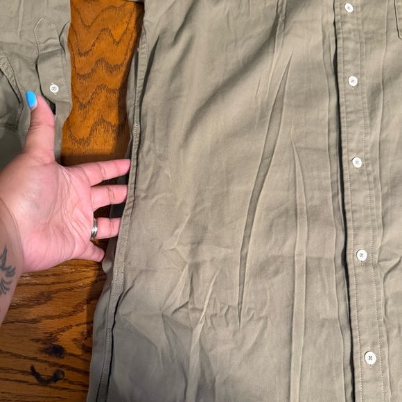 Buck Mason Midi Twill Shirt Dress in Olive Green Sz XS Long Sleeve Relaxed Fit - Picture 7 of 15